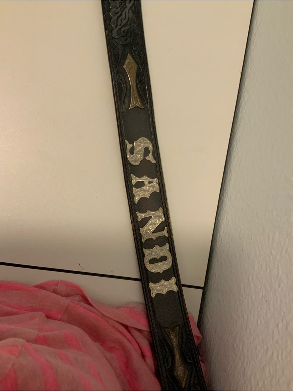 Tony Lama Leather Belt with Personalized Sandy Name & Turquoise/Sliver Buckle - Picture 4 of 7